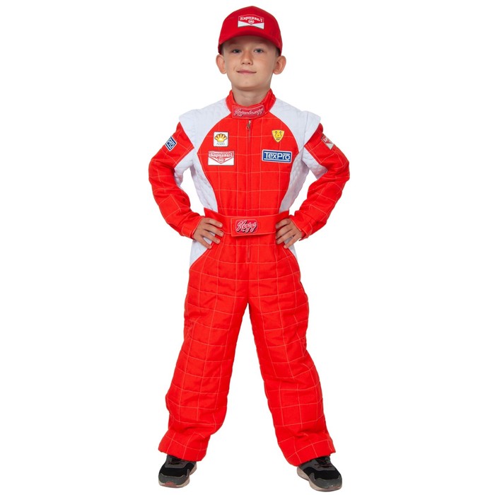 Карнавальный костюм "Гонщик" текстиль, комбинезон, кепка, р-р M, рост 128-134 
Карнавальный костюм "Гонщик" текстиль, комбинезон, кепка, р-р M, рост 128-134