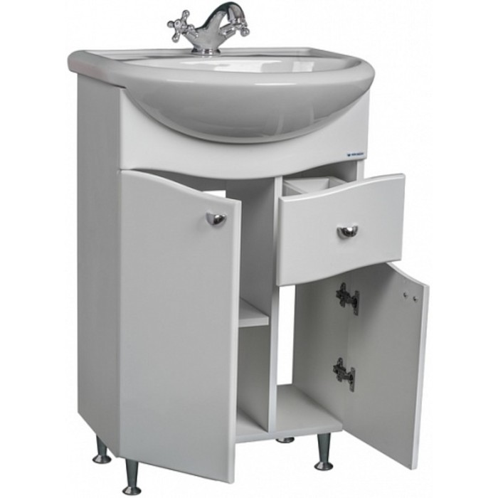 фото Тумба для ванной комнаты "волна" с верхним ящиком под раковину "уют 55" домино