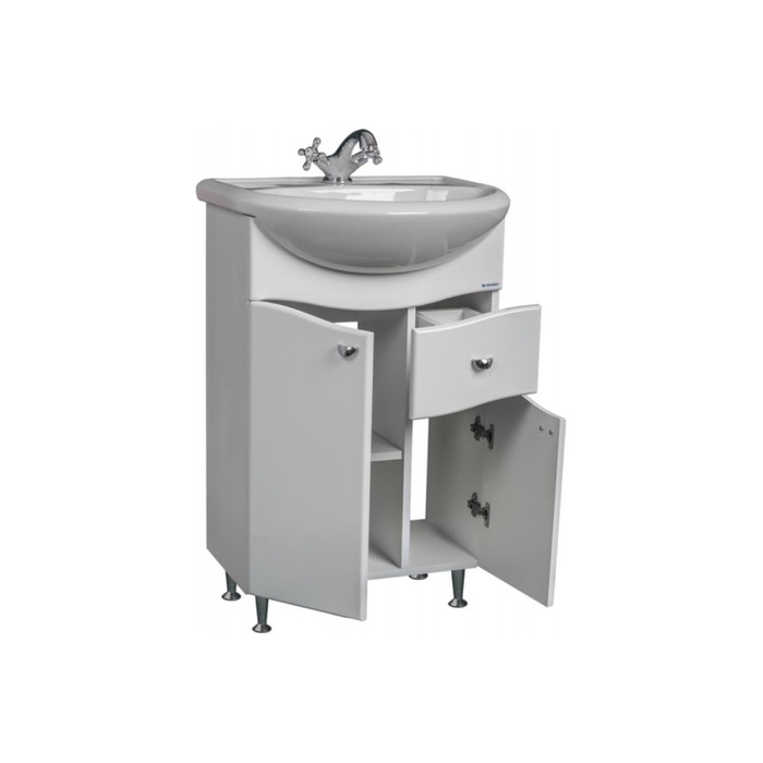 фото Тумба для ванной комнаты "волна" с верхним ящиком под раковину "уют 60" домино