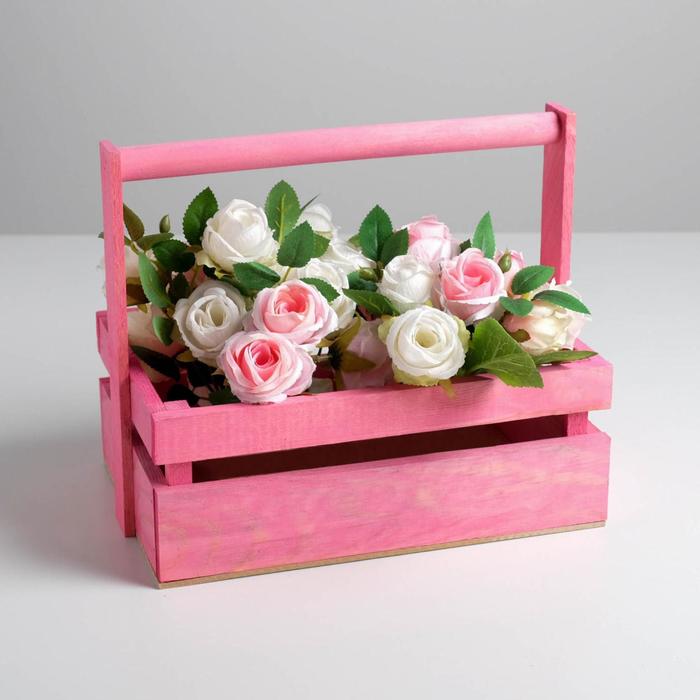 фото Ящик из массива сосны с ручкой 30 × 21 × 12 см, розовый дарите счастье