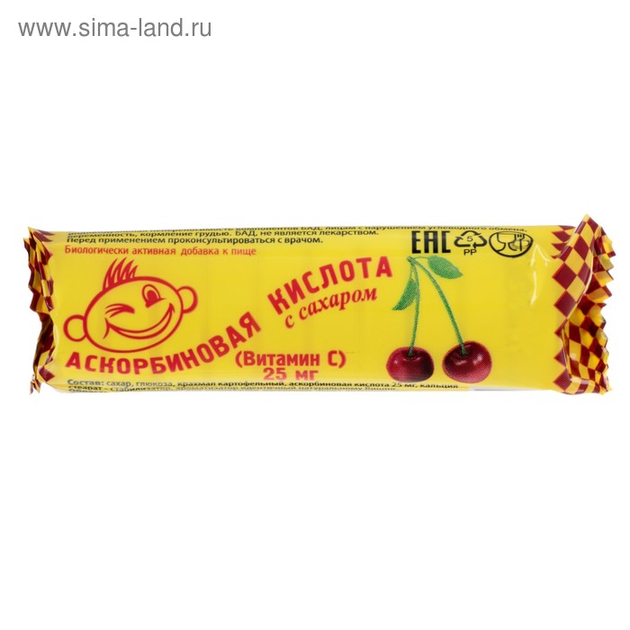 Аскорбиновая кислота с сахаром, вишня, 10 шт по 3 г
Аскорбиновая кислота с сахаром, вишня, 10 шт по 3 г