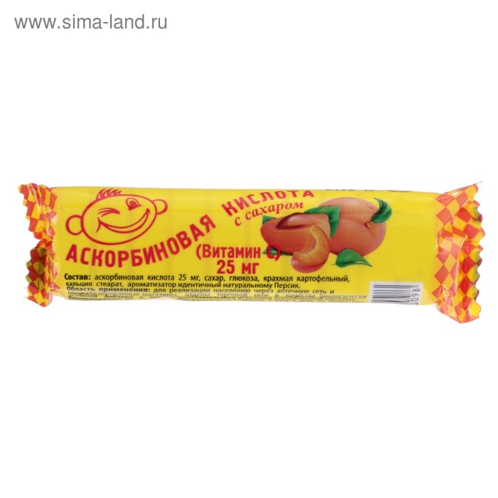 Аскорбиновая кислота с сахаром, персик, 10 шт по 3 г
Аскорбиновая кислота с сахаром, персик, 10 шт по 3 г