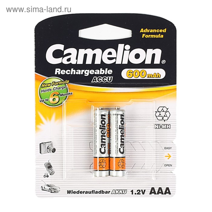 Аккумулятор Camelion, AAA, Ni-Mh, HR03-2BL (NH-AAA600BP2), 1.2В, 600 мАч, блистер, 2 шт.
Аккумулятор Camelion, AAA, Ni-Mh, HR03-2BL (NH-AAA600BP2), 1.2В, 600 мАч, блистер, 2 шт.