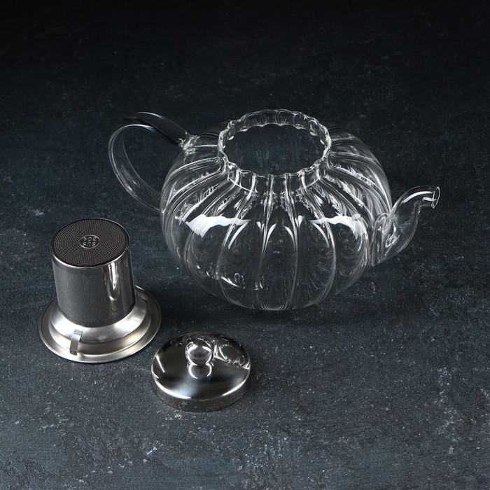 фото Чайник стеклянный заварочный с металлическим ситом «диана», 1 л