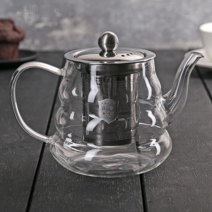 фото Чайник стеклянный заварочный с металлическим ситом «бриз», 600 мл