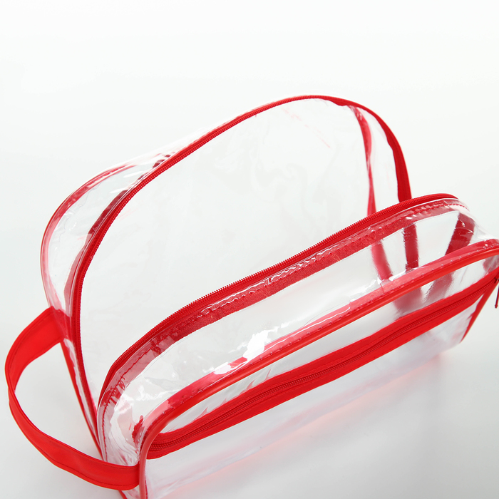 фото Косметичка на молнии, наружный карман, с ручкой, цвет красный