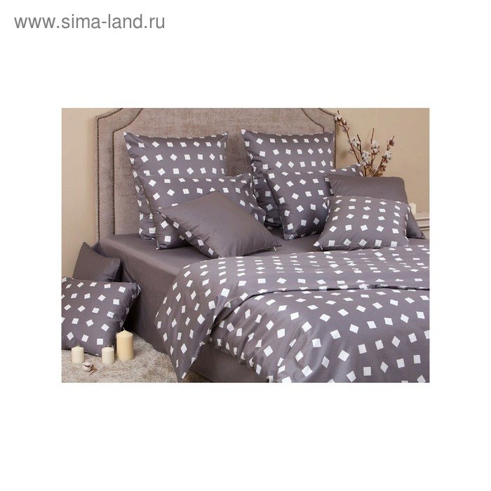 фото Постельное бельё дуэт «тет-а-тет графит», размер 220х240 см, 140х205 см - 2 шт, 50х70 см - 2 шт, 70х70 см - 2 шт хлопковый край