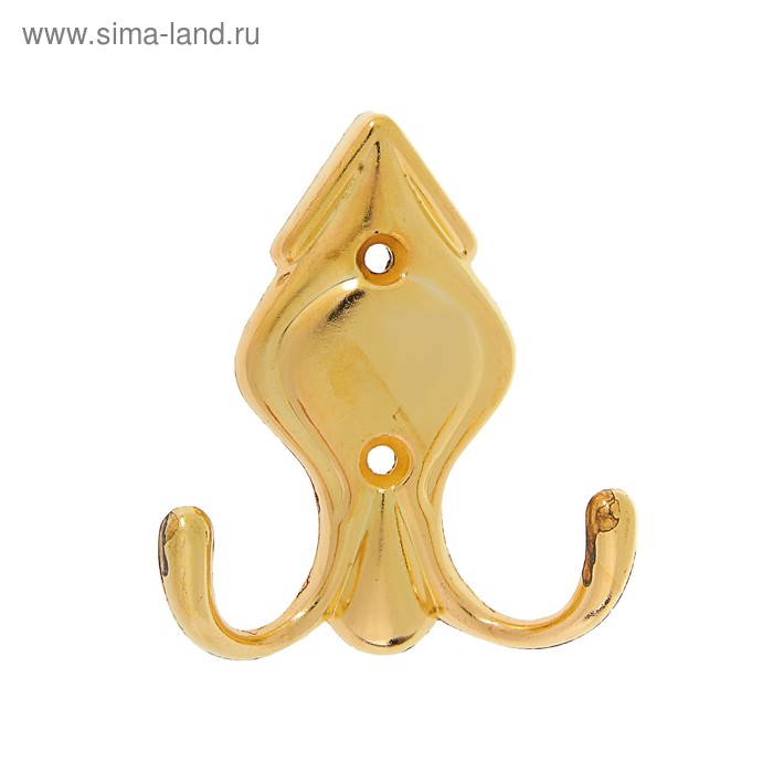 фото Крючок мебельный, км215gp, двухрожковый, цвет золото