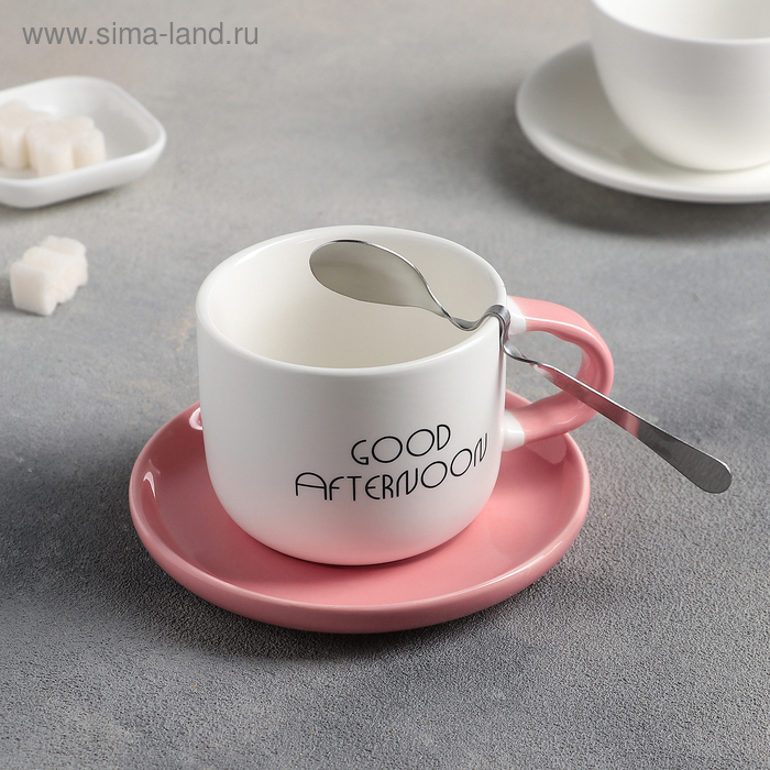 фото Чайная пара «хороший день», чашка 200 мл, блюдце 12 см, ложка, цвет микс