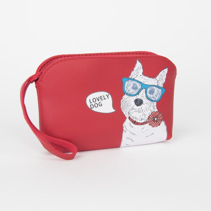 фото Клатч-косметичка, отдел на молнии, с ручкой, цвет красный