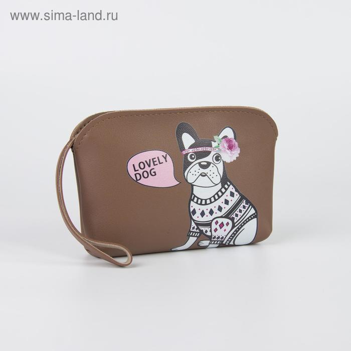 фото Клатч-косметичка, отдел на молнии, с ручкой, цвет коричневый