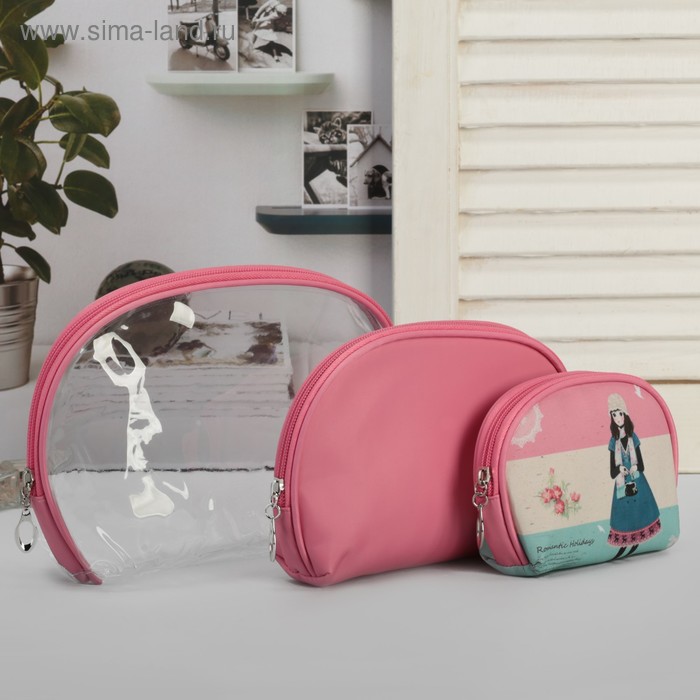 фото Набор косметичек 3 в 1, отдел на молнии, цвет розовый
