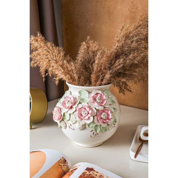 Ваза керамическая "Шар", настольная, белая, цветная лепка, золото, 17 см, авторская работа
Ваза керамическая "Шар", настольная, белая, цветная лепка, золото, 17 см, авторская работа