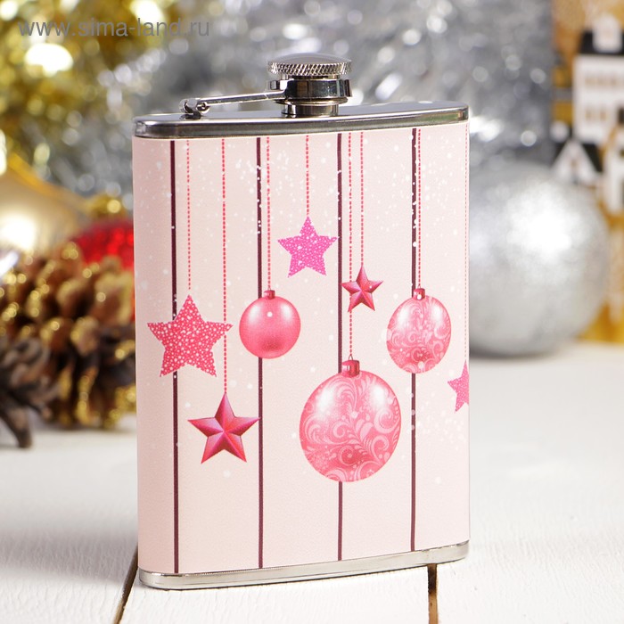 фото Фляжка 240 мл «ёлочные украшения», металл, кожзам, цвет кремовый