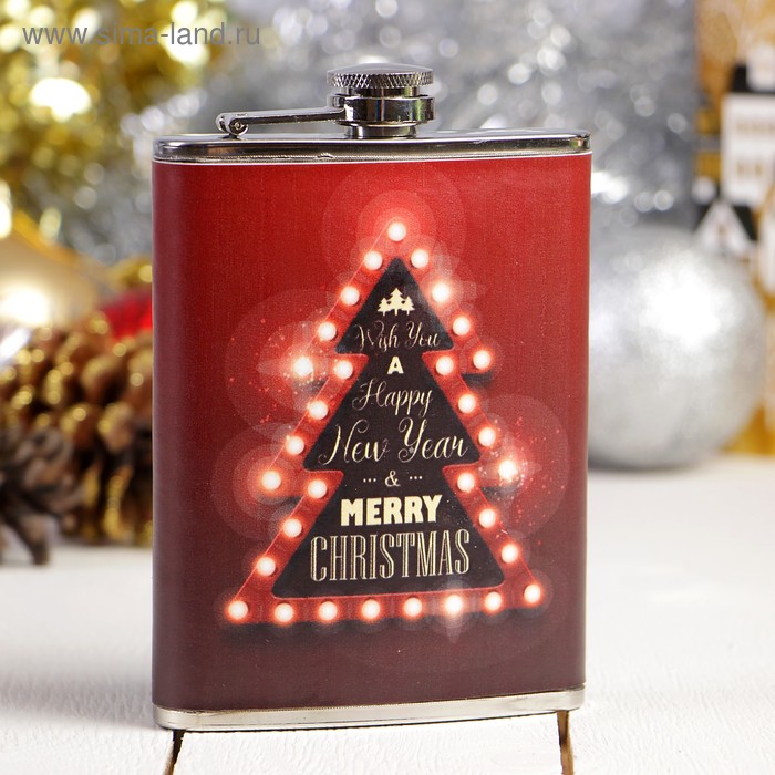 фото Фляжка 240 мл wish you a happy new year, рисунок «ёлочка», коричневая