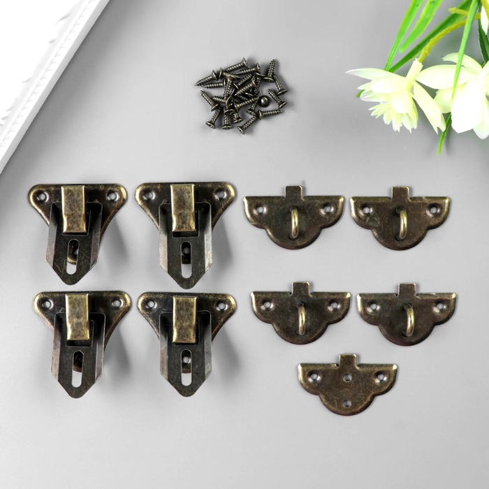 фото Замок металл для шкатулки бронза + гвозд. 4,9х3,5 см арт узор