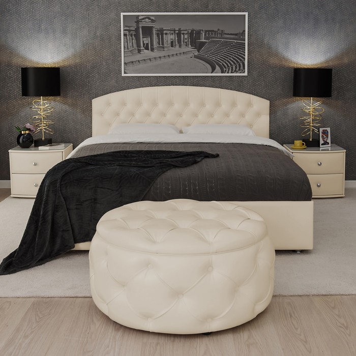 фото Кровать «пальмира» без пм, 1400×2000 мм, встроенное основание, экокожа, цвет nice beige архитектория