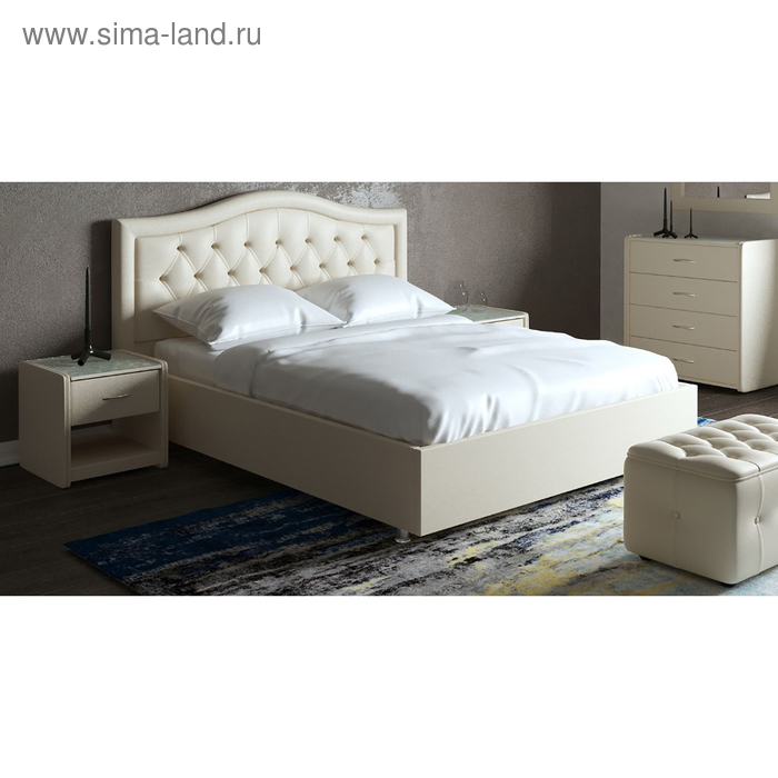 фото Кровать «ротонда» без пм, 1400 × 2000 мм, встроенное основание, экокожа, цвет бежевый архитектория