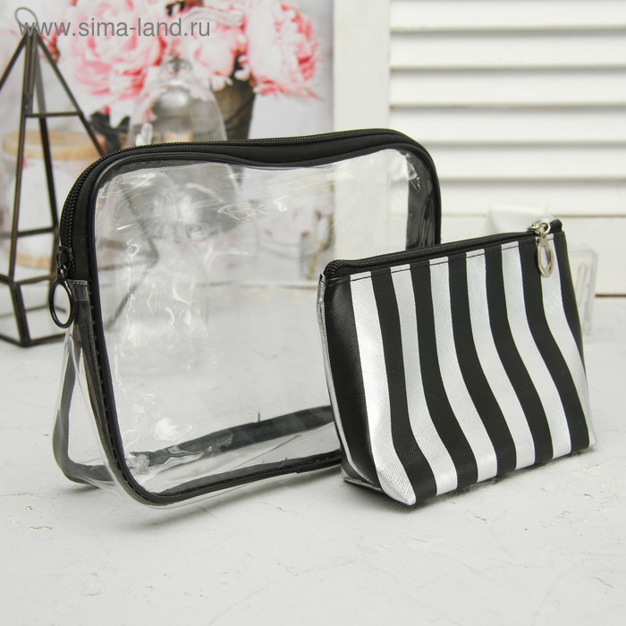 фото Набор косметичек 2 в 1, отдел на молнии, цвет чёрный/серебро