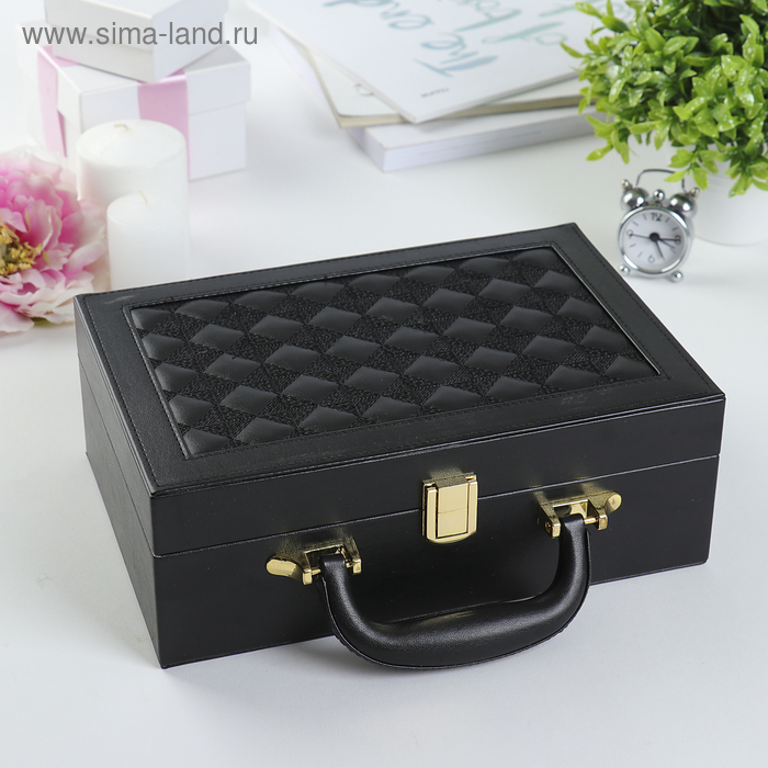 Шкатулка кожзам для украшений чемодан "Крупная клетка" чёрная 9х25х17,3 см 
Шкатулка кожзам для украшений чемодан "Крупная клетка" чёрная 9х25х17,3 см