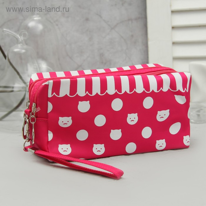 фото Косметичка, 2 отдела на молниях, с ручкой, цвет малиновый