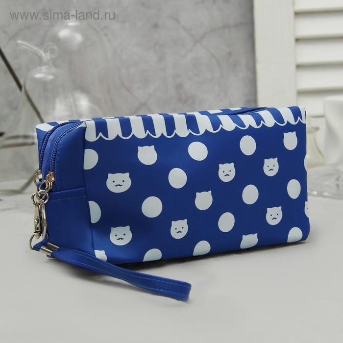 фото Косметичка, 2 отдела на молниях, с ручкой, цвет синий