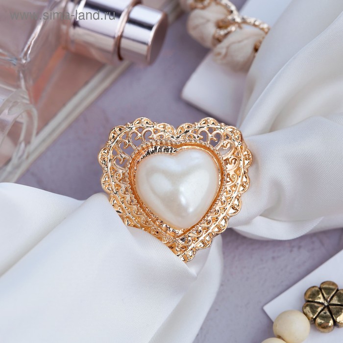 Кольцо для платка "Барокко" сердце, цвет белый в золоте 
Кольцо для платка "Барокко" сердце, цвет белый в золоте