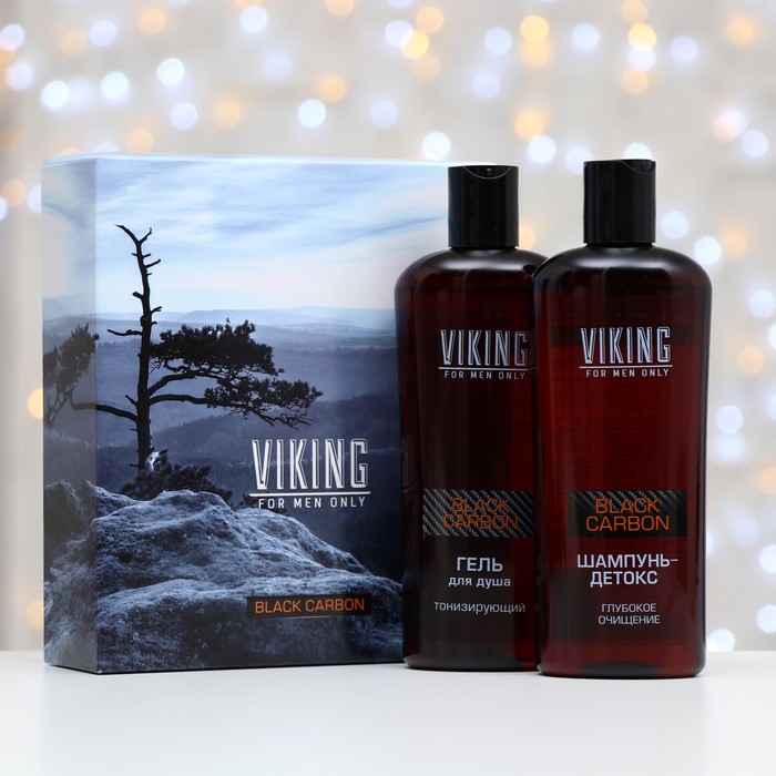 Подарочный набор Viking Black Carbon: шампунь-детокс, 300 мл + гель для душа, 300 мл