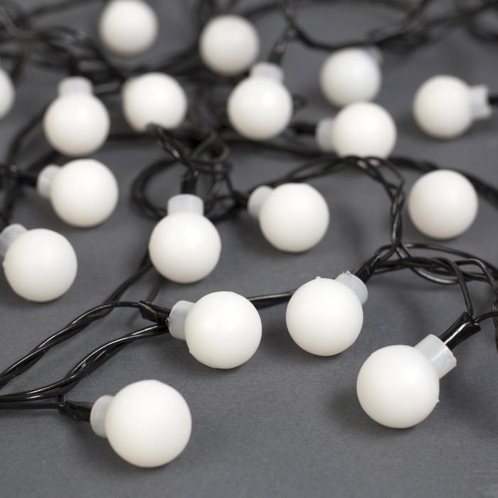 фото Гирлянда «нить» 5 м с насадками «шарики белые», ip20, тёмная нить, 30 led, свечение тёплое белое, 8 режимов, 220 в luazon lighting