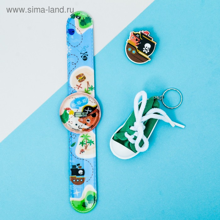 фото Набор часы наручные, значок, брелок "пираты"