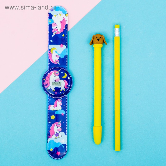 Набор «Единороги», часы наручные, ручка, карандаш, 13,5 х 26,5 см
Набор «Единороги», часы наручные, ручка, карандаш, 13,5 х 26,5 см
