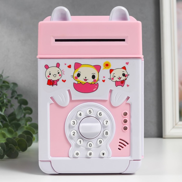 фото Копилка пластик д/монет и купюр "сейф с ушками" кодовый замок, звук 3аа микс 20х12,2х13 см