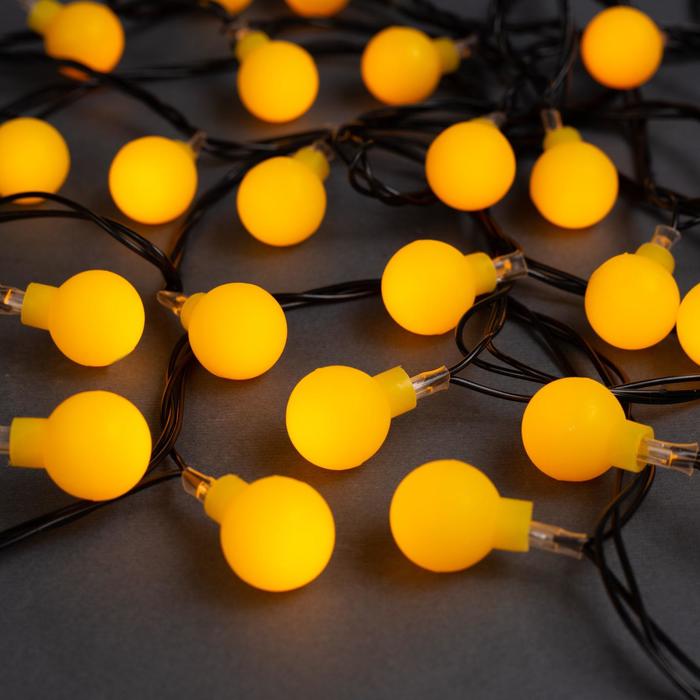 фото Гирлянда «нить» 5 м с насадками «шарики жёлтые», ip20, тёмная нить, 30 led, свечение жёлтое, 8 режимов, 220 в luazon lighting