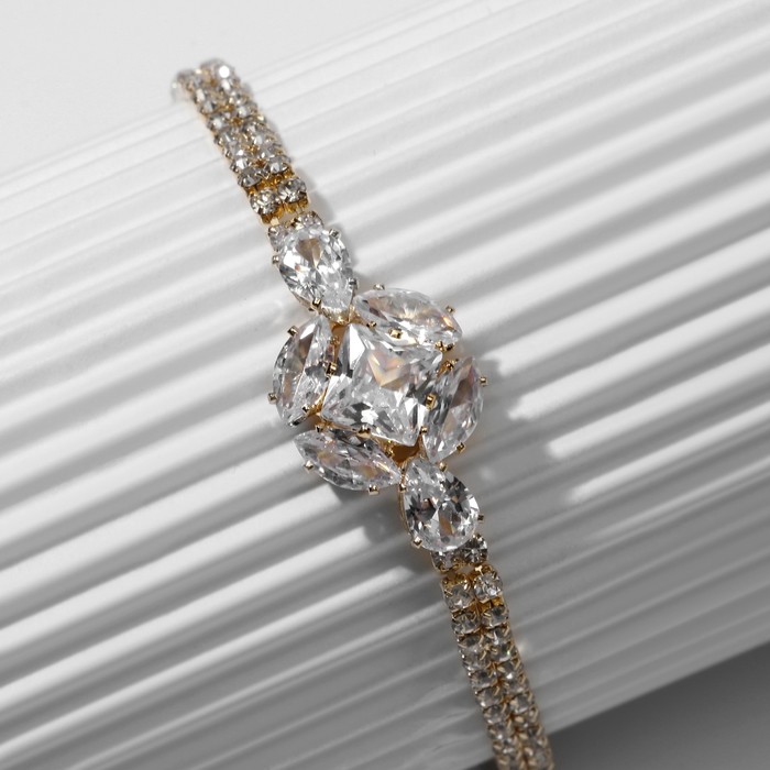 фото Браслет со стразами: "циркон" изыск, круг, цвет белый в розовом золоте, l=15см queen fair