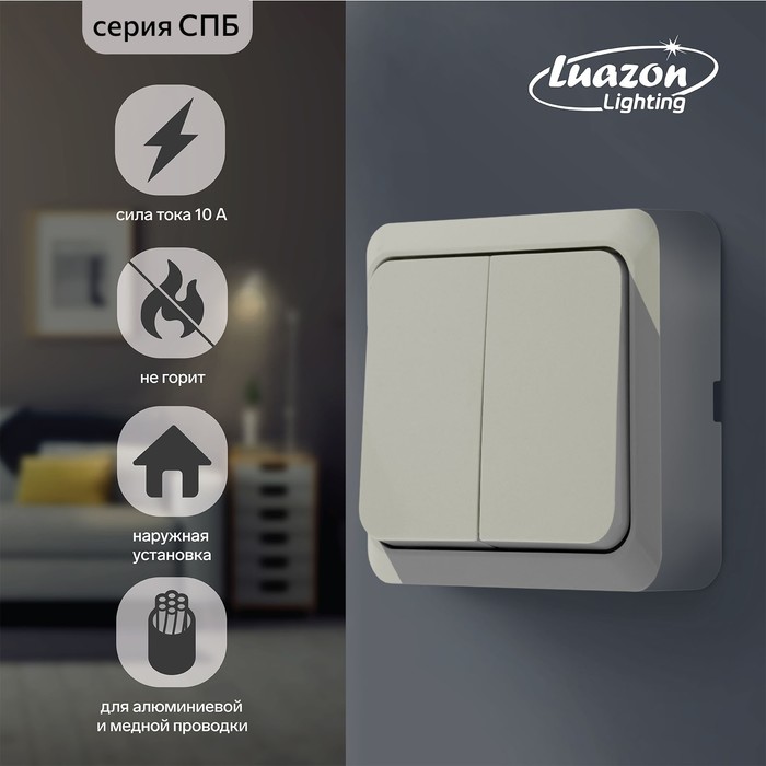 Выключатель Luazon Lighting "СПБ", 10 А, 2 клавиши, накладной, бежевый
Выключатель Luazon Lighting "СПБ", 10 А, 2 клавиши, накладной, бежевый