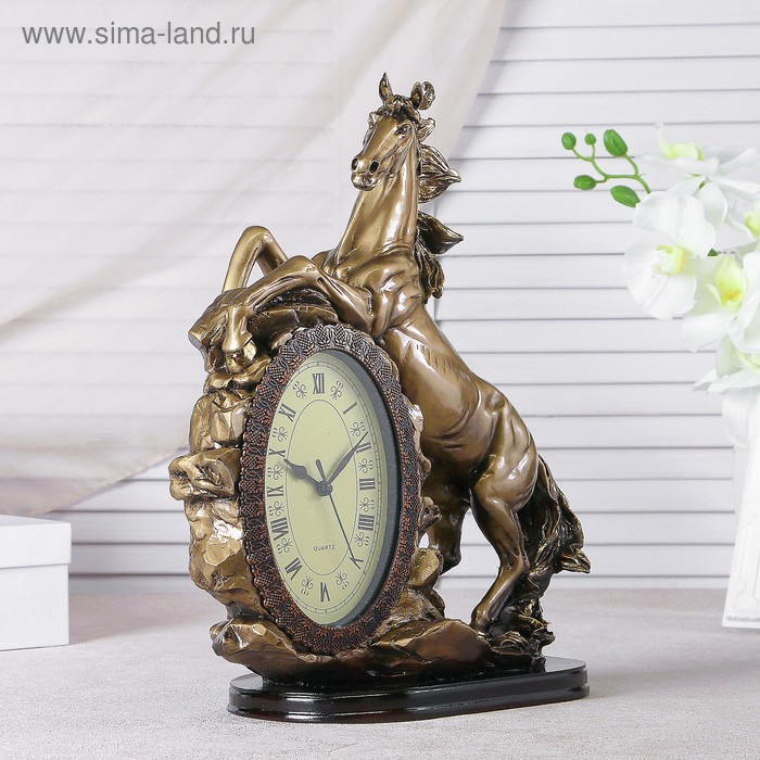 фото Часы настольные каминные "лошадь", 40 х 31 х 15 см, золото