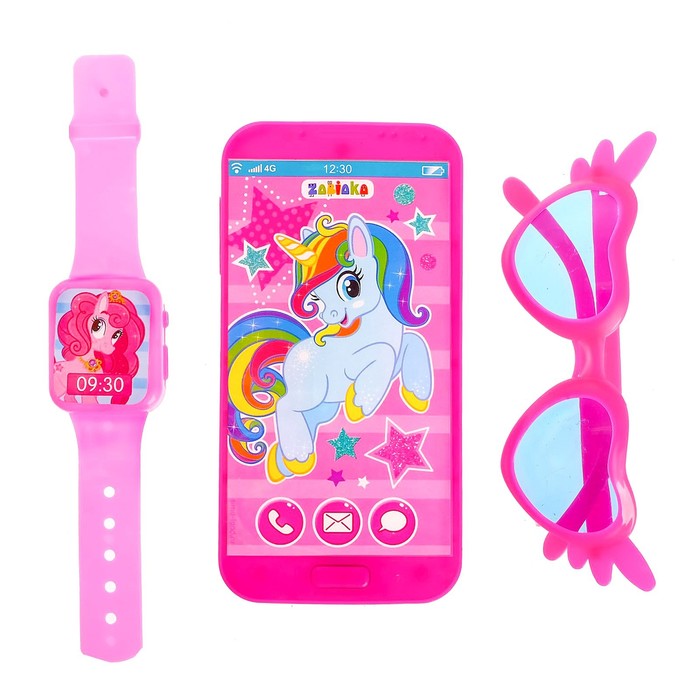 фото Игровой набор «волшебный мир пони»: телефон, очки, часы, русская озвучка, цвет розовый zabiaka