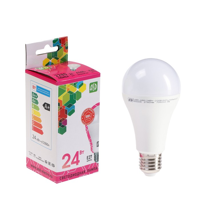 Лампа светодиодная ASD LED-A60 (А65)-standard, Е27, 24 Вт, 230 В, 6500 К, 2280 Лм
Лампа светодиодная ASD LED-A60 (А65)-standard, Е27, 24 Вт, 230 В, 6500 К, 2280 Лм