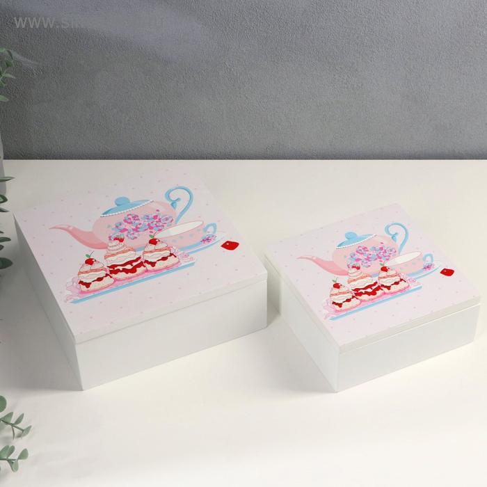 Шкатулка дерево "Чай с десертом" набор 2 шт 6,5х16х16 8,2х20,5х20,5 см
Шкатулка дерево "Чай с десертом" набор 2 шт 6,5х16х16 8,2х20,5х20,5 см