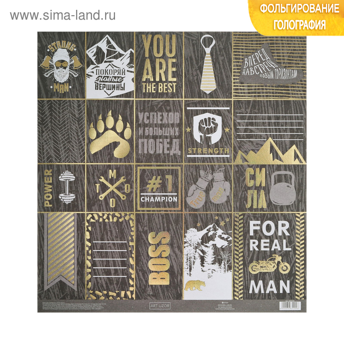 Бумага для скрапбукинга с голографическим фольгированием For real man, 30.5 × 32 см, 250 г/м
Бумага для скрапбукинга с голографическим фольгированием For real man, 30.5 × 32 см, 250 г/м