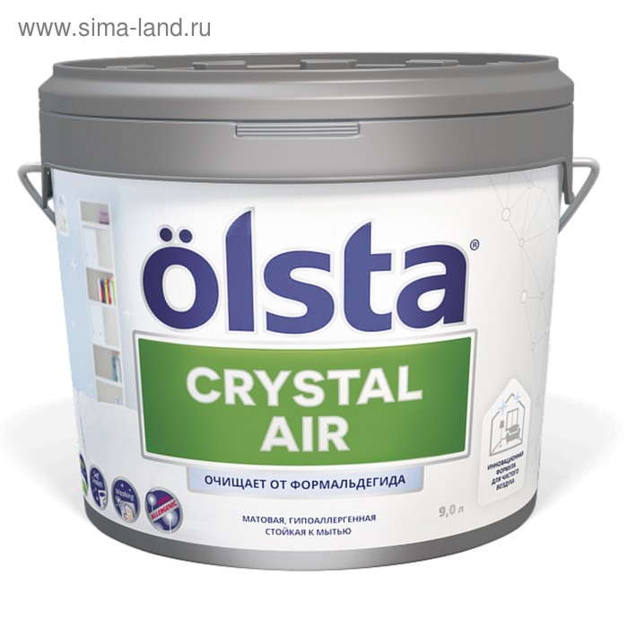 Краска с функцией нейтрализации формальдегида, CRYSTAL AIR, База C, 9л
Краска с функцией нейтрализации формальдегида, CRYSTAL AIR, База C, 9л