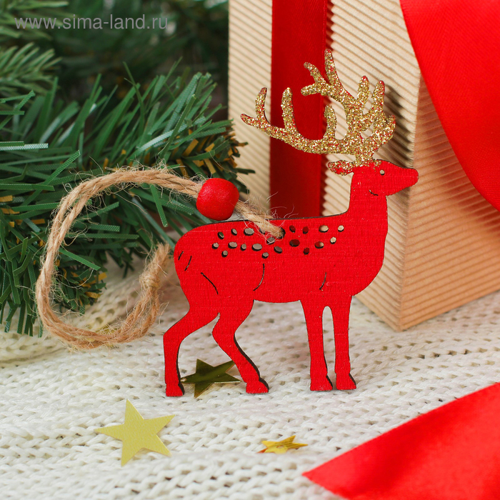 фото Новогодняя подвеска «золотой олень», цвет красный лесная мастерская