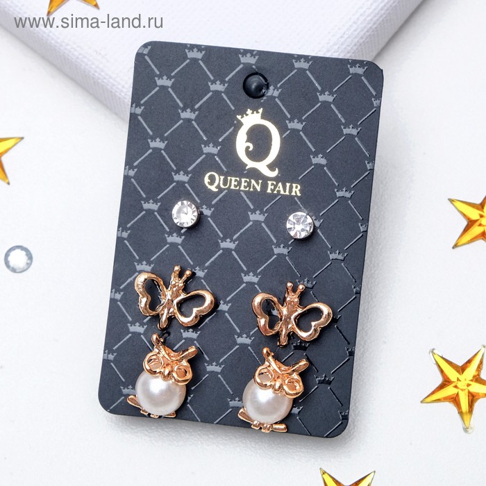 Пусеты 3 пары "Сова и бабочка", цвет белый в золоте
Пусеты 3 пары "Сова и бабочка", цвет белый в золоте