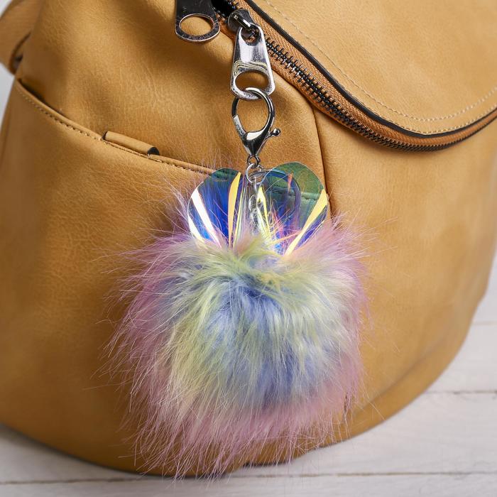 фото Пушистик на кольце "радужный шарик с ушками" микс 10х7х7 см