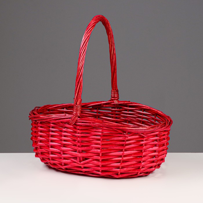 фото Корзина «лукошко», с ручкой, 28×21×12/10/31 см, красная, лоза
