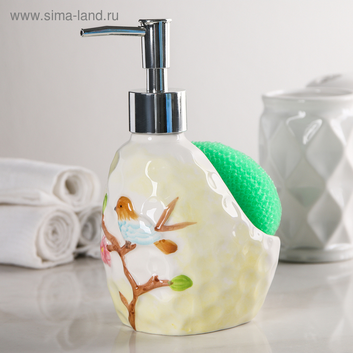 Дозатор для моющего средства с подставкой для губки 350 мл "Птички", цвета МИКС
Дозатор для моющего средства с подставкой для губки 350 мл "Птички", цвета МИКС