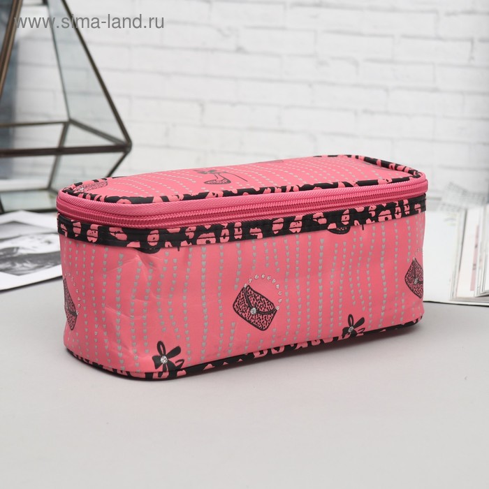 фото Косметичка-сундучок, отдел на молнии, цвет коралловый