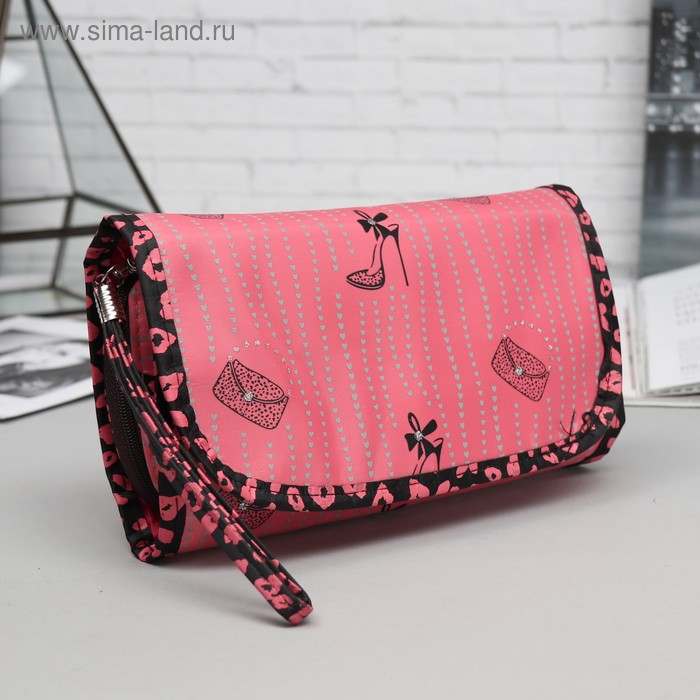 фото Косметичка раскладная, отдел на молнии, с ручкой, цвет коралловый