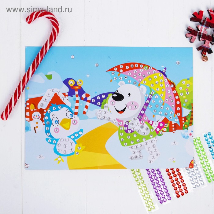 Аппликация круглыми стразами «Белый медведь»
Аппликация круглыми стразами «Белый медведь»