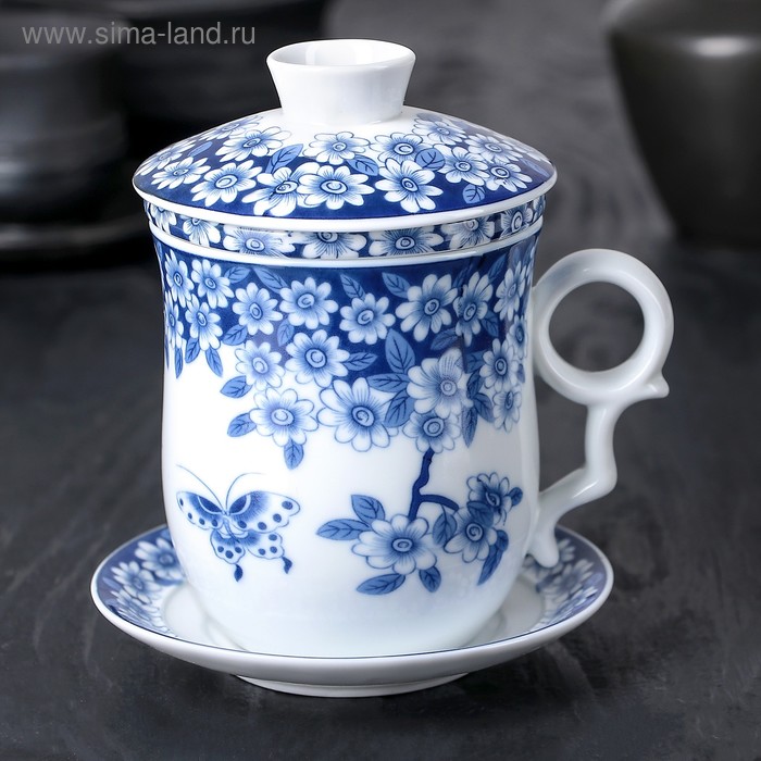 Кружка «Голуба», 320 мл, блюдце d=11,5 см, с крышкой и керамическим ситом